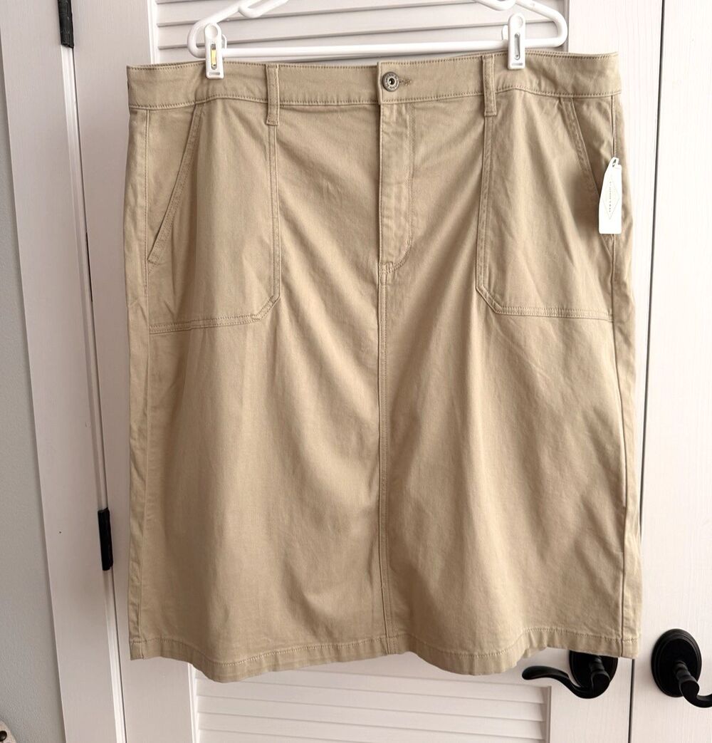 St John’s Bay Khaki Stretch Skirt Women’s 20W Tan Minimalist Knee Length